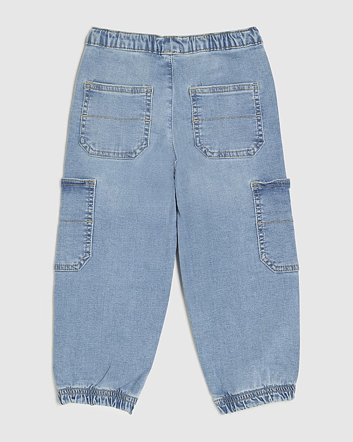 Mini Boys Blue Loose Cuffed Cargo Jeans