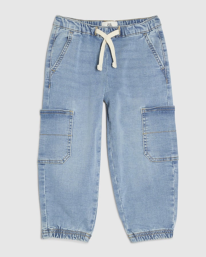 Mini Boys Blue Loose Cuffed Cargo Jeans