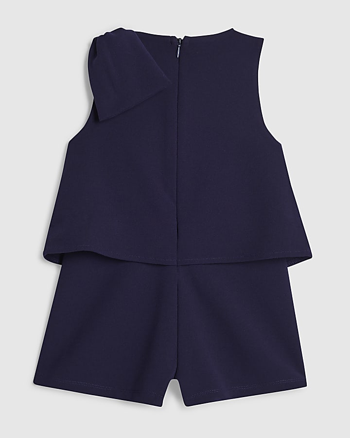Mini Girls Navy Bow Playsuit
