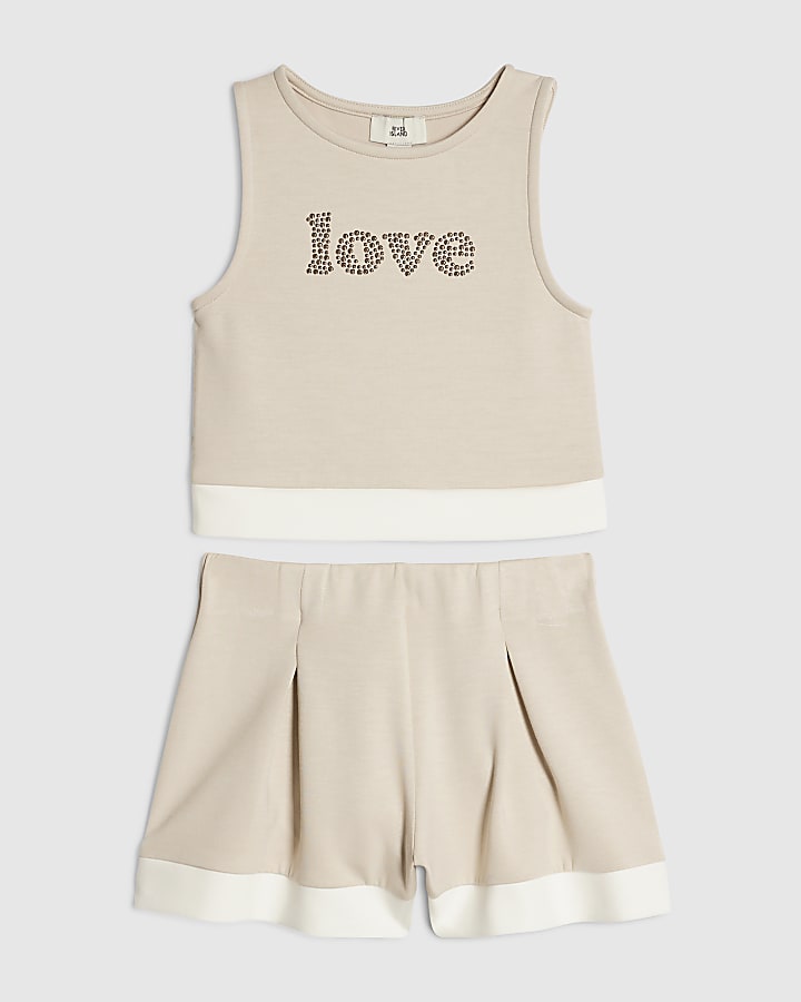 Girls Cream Premium Tank Top & Shorts Set