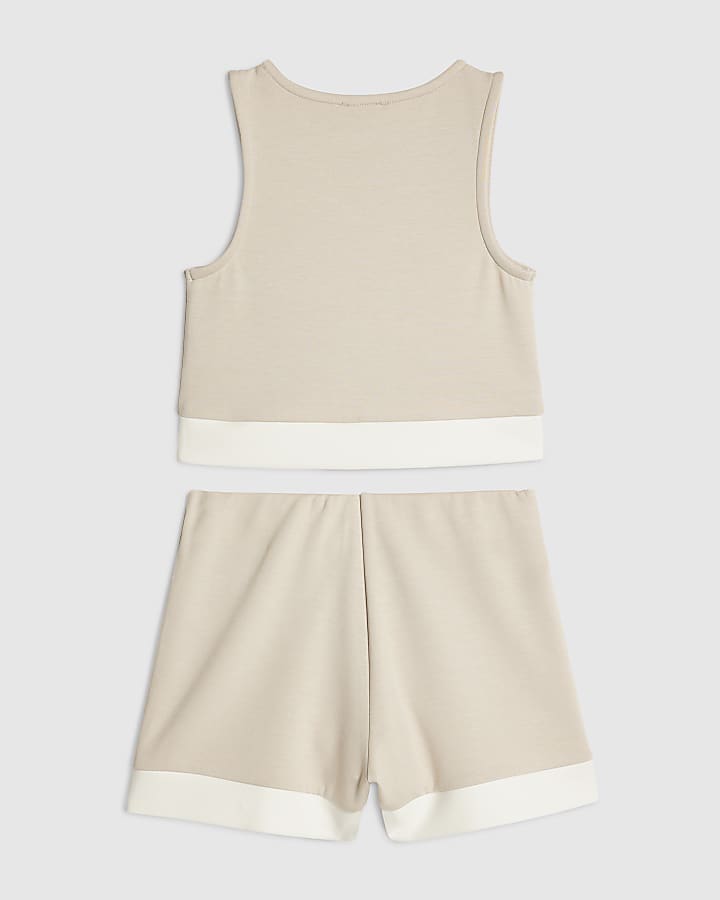 Girls Cream Premium Tank Top & Shorts Set