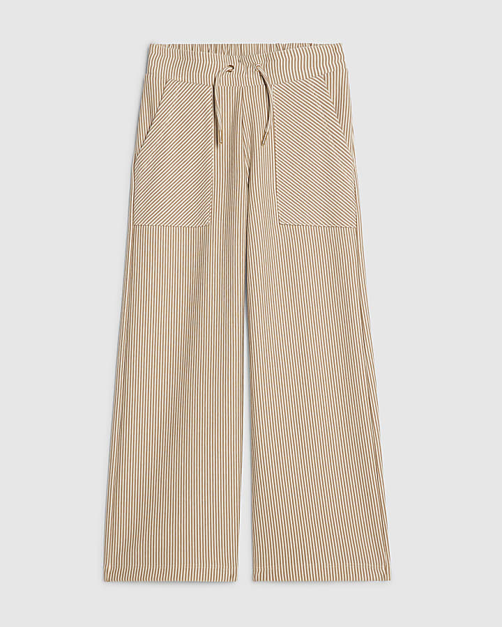 Girls Brown Stripe Wide Leg Trousers