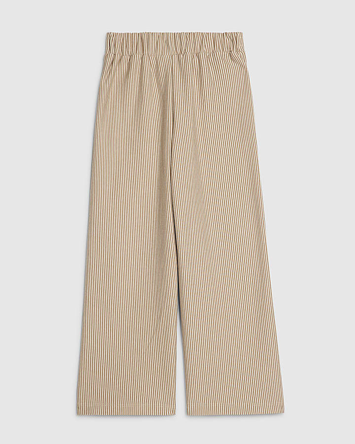 Girls Brown Stripe Wide Leg Trousers