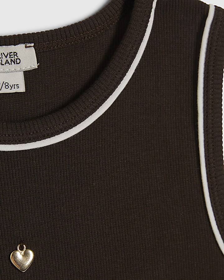 Girls Brown Ribbed Charmed Tank Top
