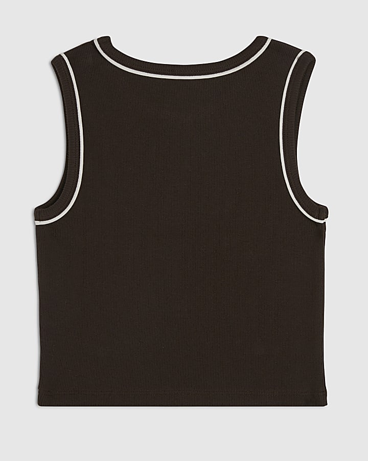 Girls Brown Ribbed Charmed Tank Top