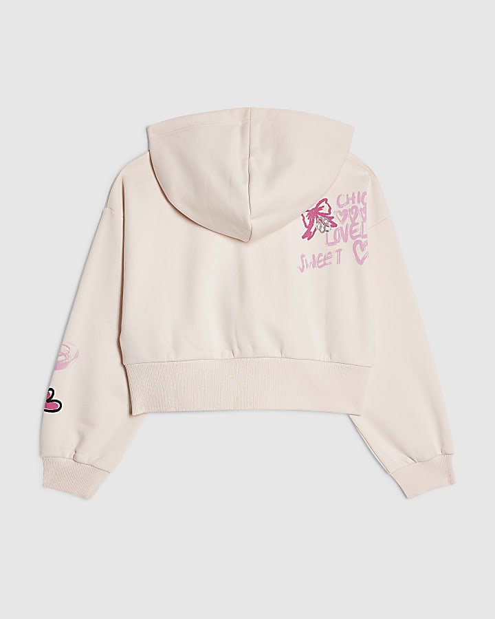 Girls Pink Graffiti Icon Zip Up Hoodie