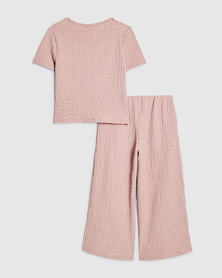 Mini Girls Pink Textured Wide Leg Set