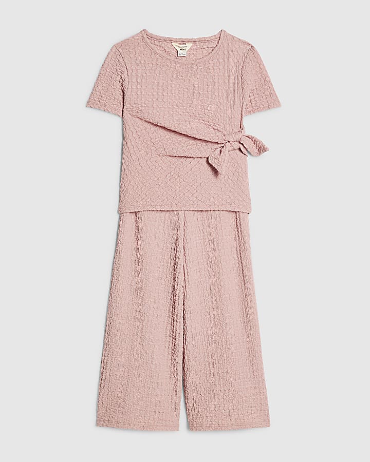 Mini Girls Pink Textured Wide Leg Set