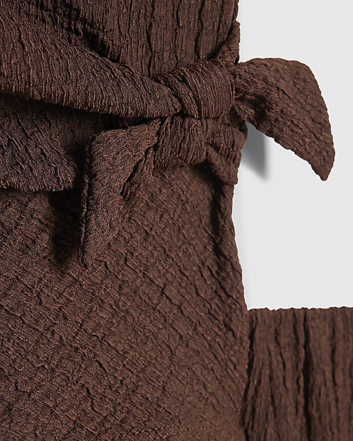 Mini Girls Brown Textured Wide Leg Set