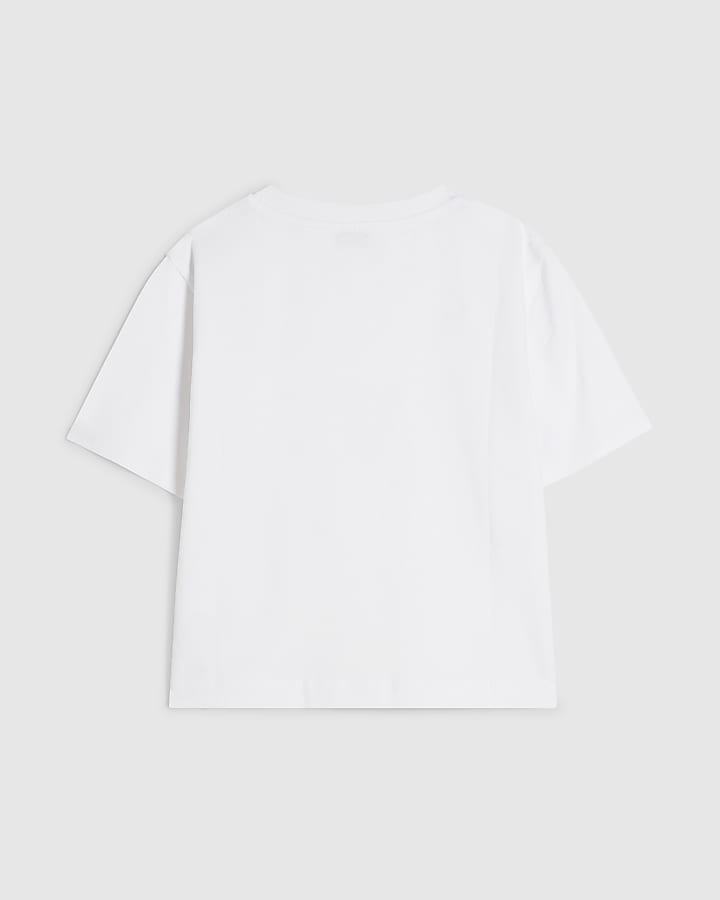 Girls Cream Bow Charm Short Sleeve T-Shirt