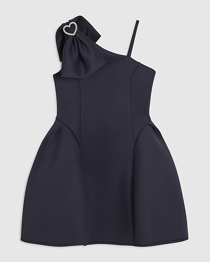 Girls Navy One Shoulder Dress