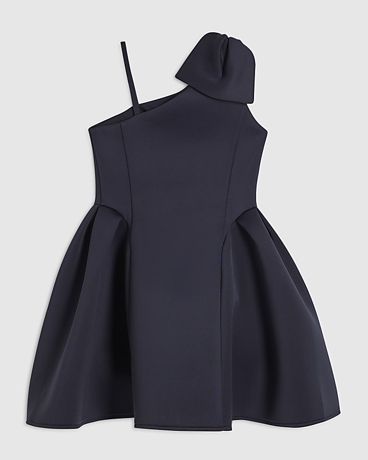 Girls Navy One Shoulder Dress