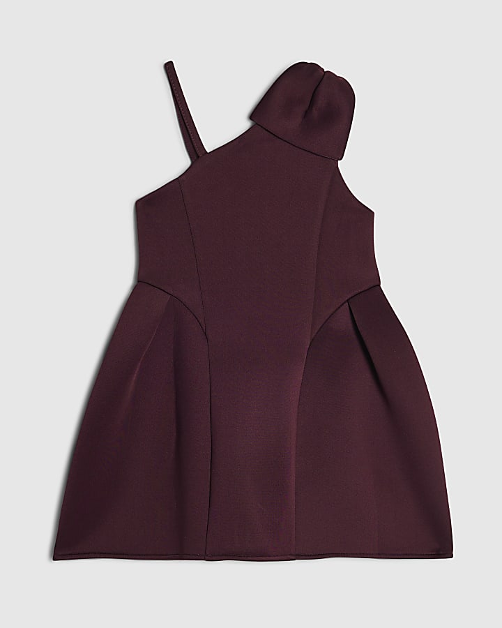 Mini Girls Red Bow Shoulder Premium Dress