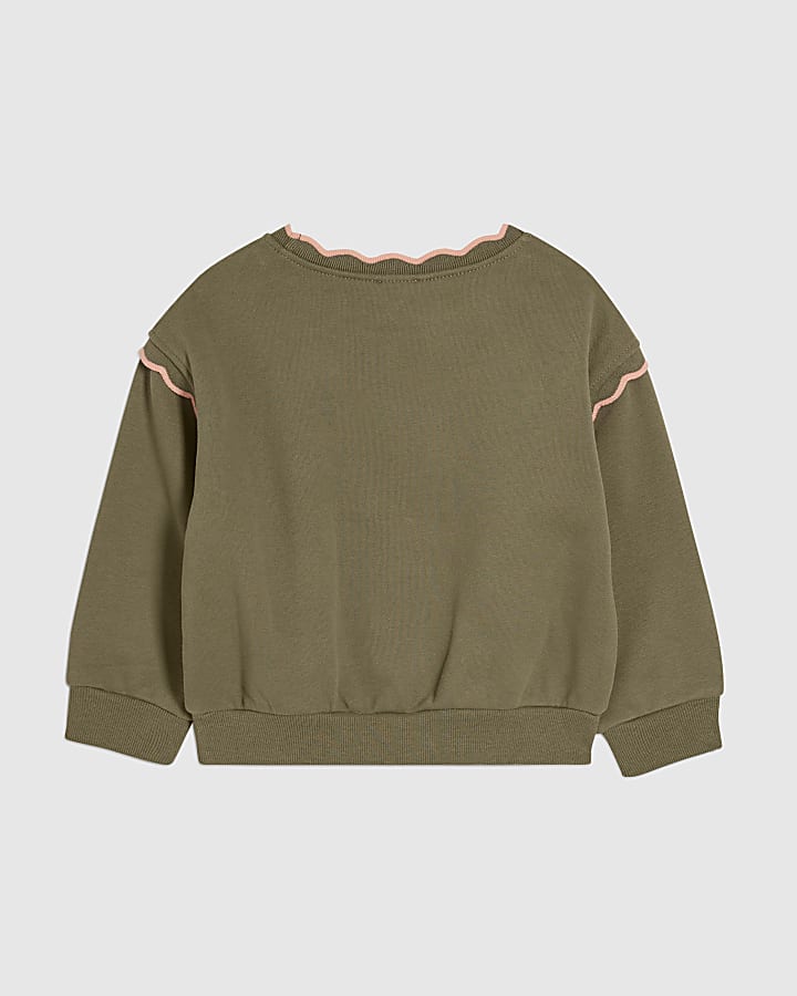 Mini Girls Khaki Scallop Edge Sweatshirt