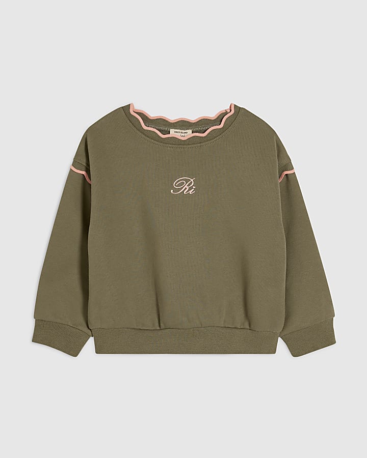 Mini Girls Khaki Scallop Edge Sweatshirt