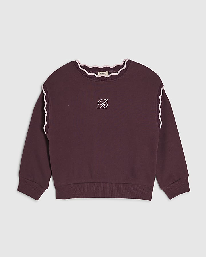 Mini Girls Red Scallop Edge Sweatshirt
