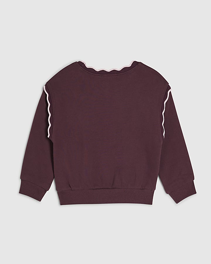 Mini Girls Red Scallop Edge Sweatshirt