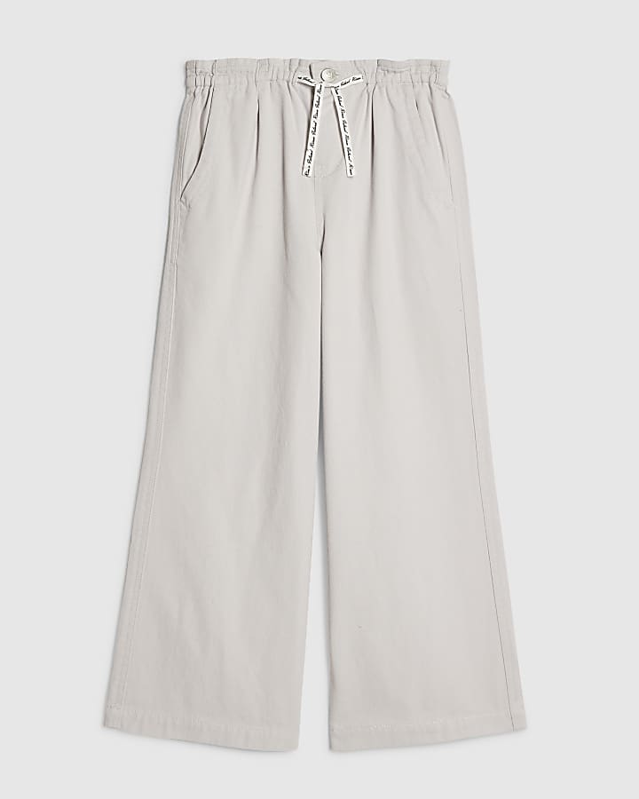 Girls Grey Drawstring Wide Leg Jeans