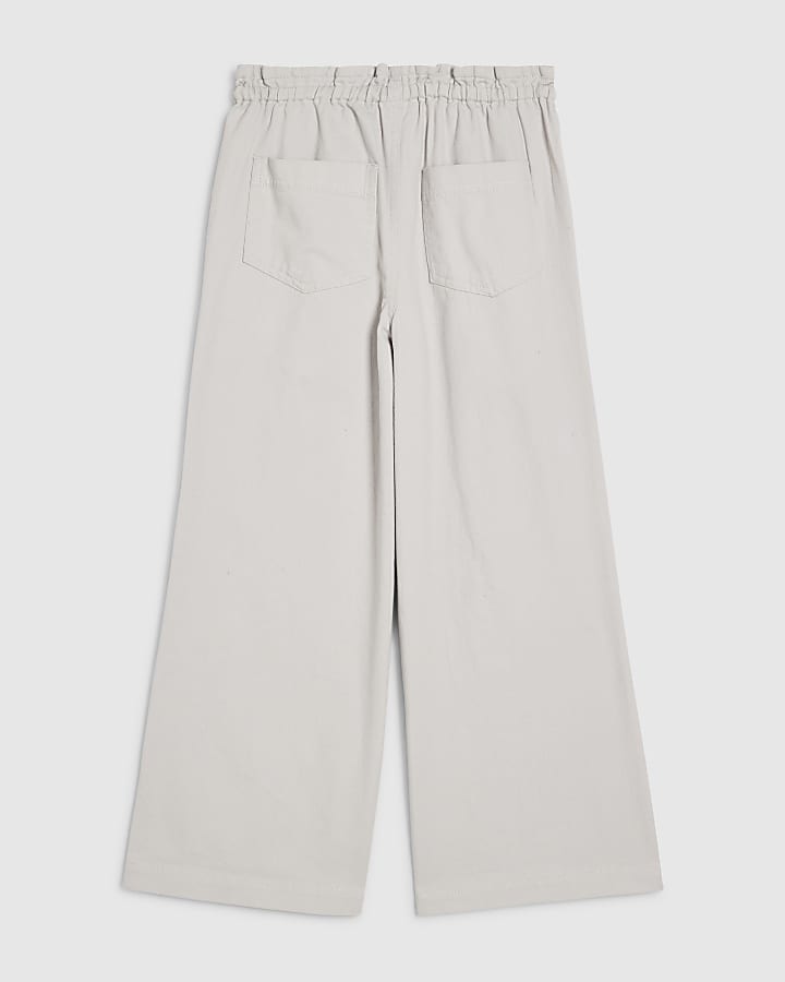 Girls Grey Drawstring Wide Leg Jeans
