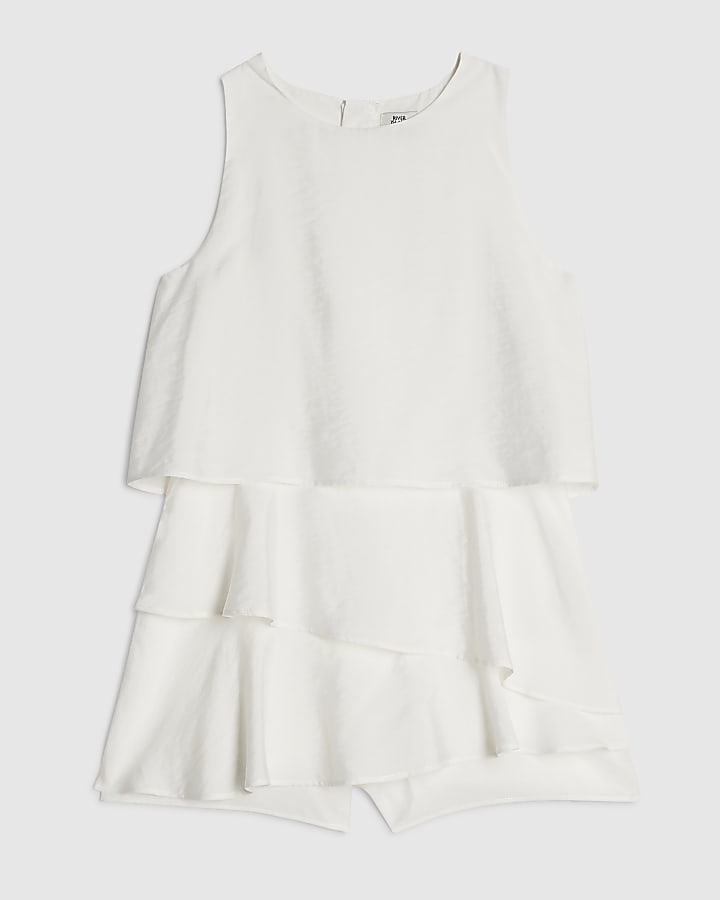 Girls White Tiered Playsuit