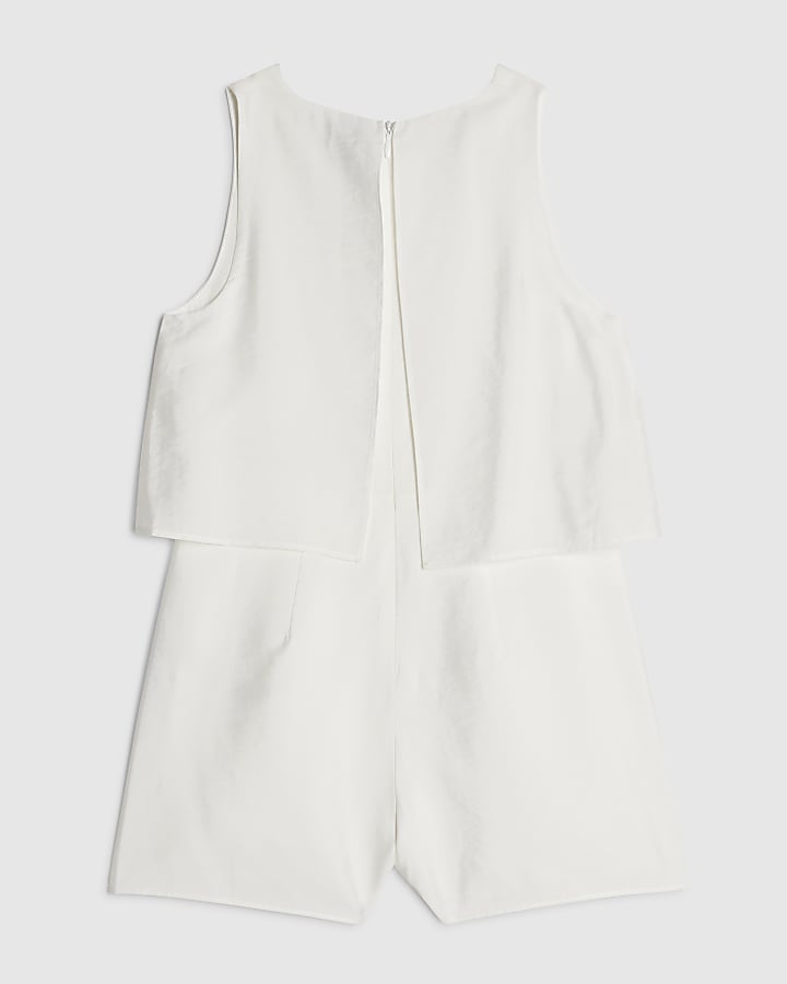 Girls White Tiered Playsuit