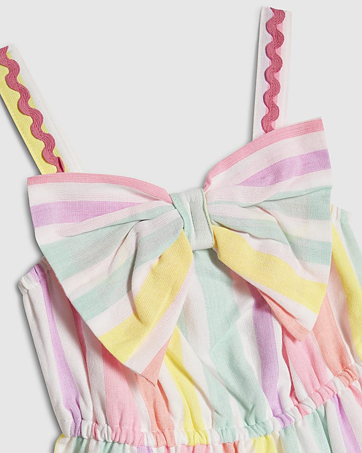 Mini Girls Multi Colour Stripe Bow Dress