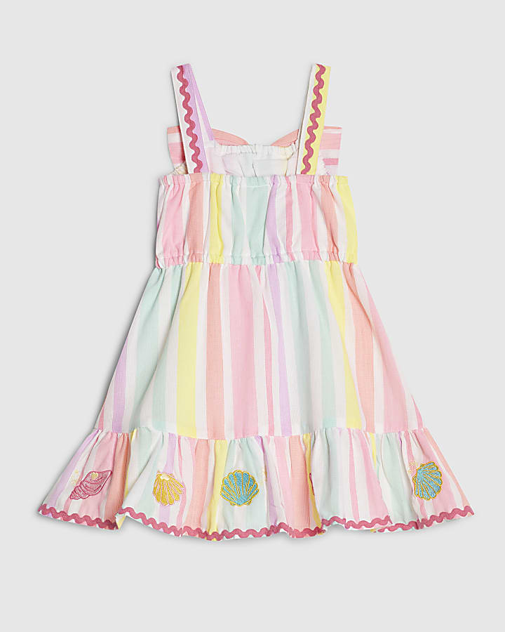 Mini Girls Multi Colour Stripe Bow Dress