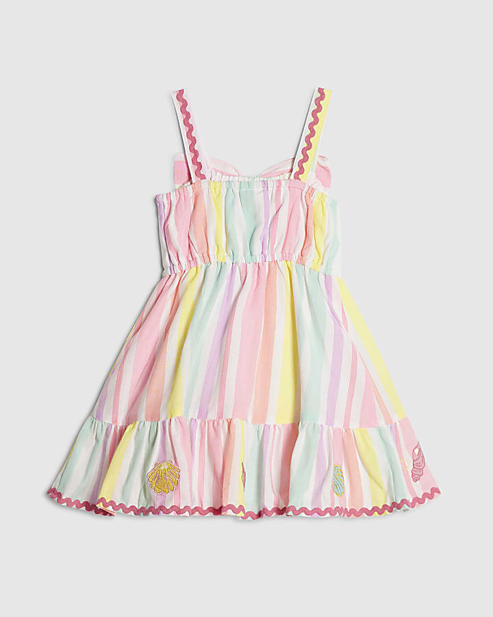 Mini Girls Multi Colour Stripe Bow Dress