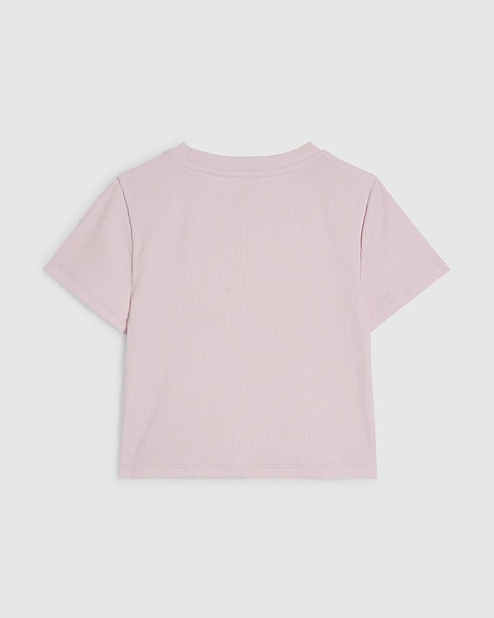 Girls Pink Embellished Heart Argyle T-Shirt