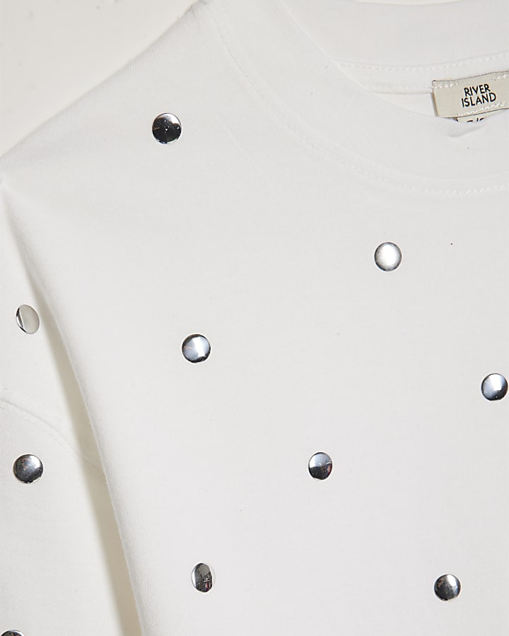 Girls White Studded Crop Top