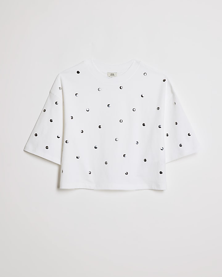 Girls White Studded Crop Top