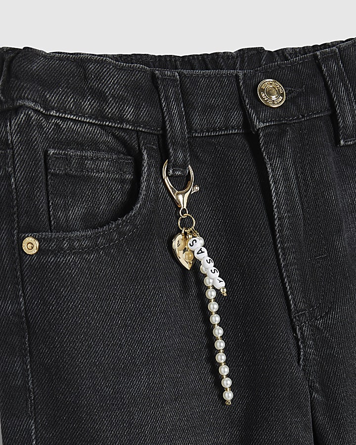 Girls Black Washed Straight Jeans