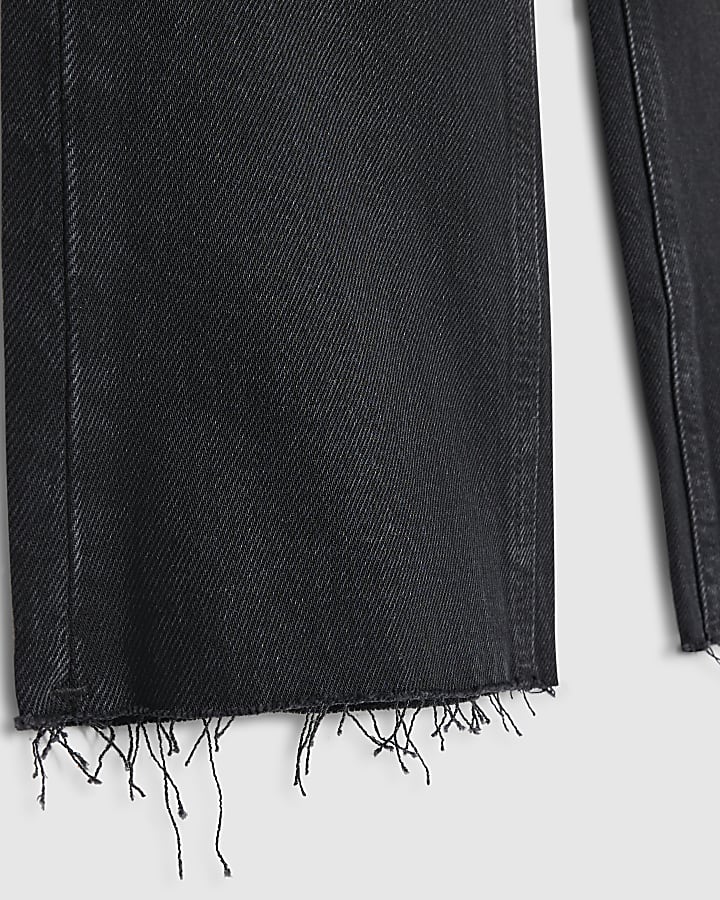 Girls Black Washed Straight Jeans