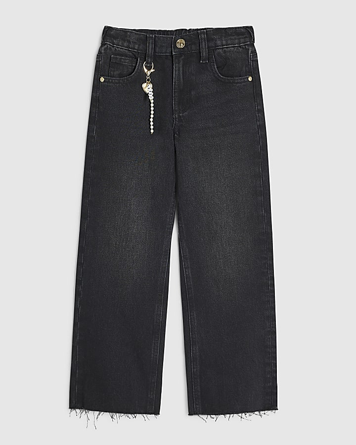 Girls Black Washed Straight Jeans