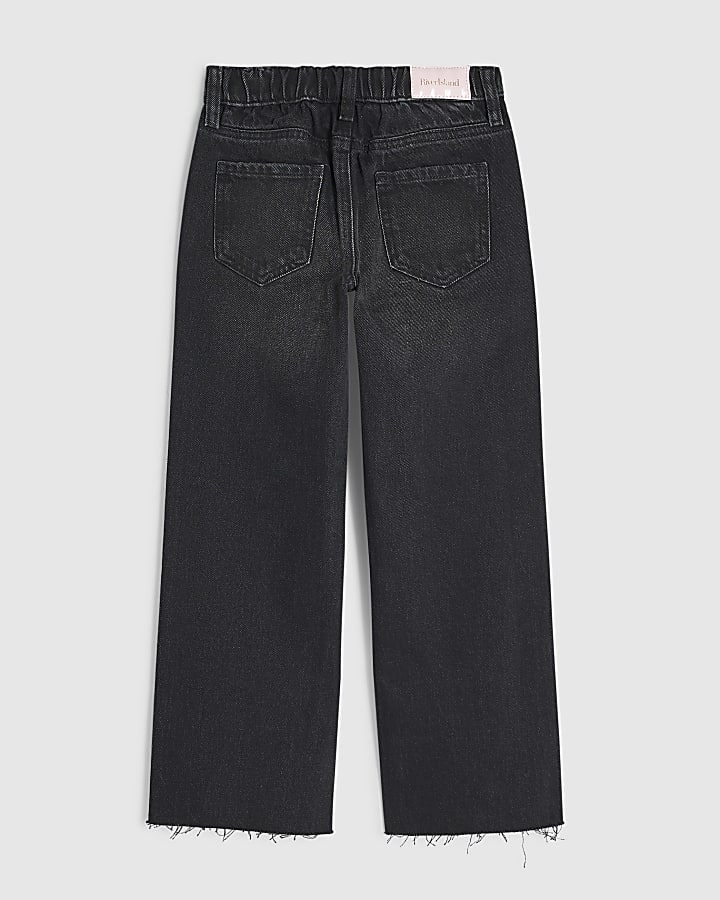 Girls Black Washed Straight Jeans
