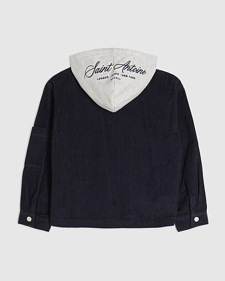 Boys Navy Corduroy Hooded Overshirt