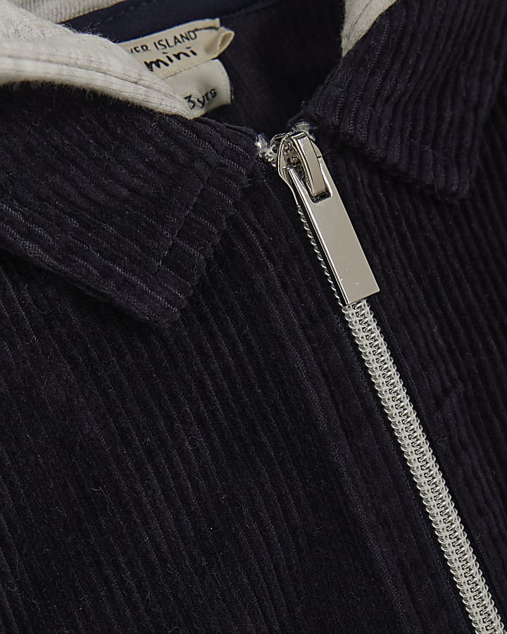 Mini Boys Navy Corduroy Hooded Overshirt