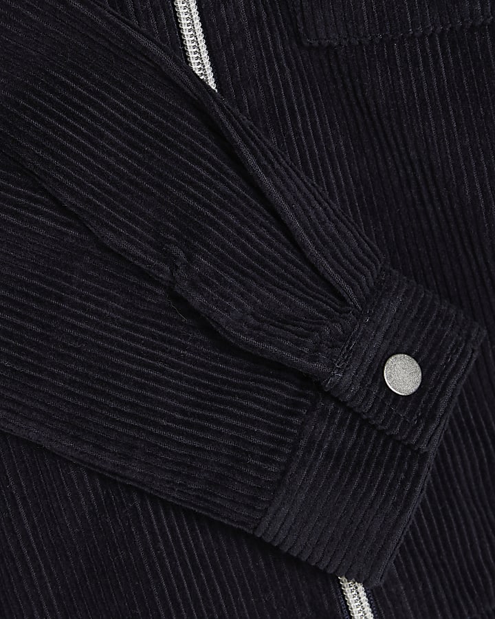 Mini Boys Navy Corduroy Hooded Overshirt