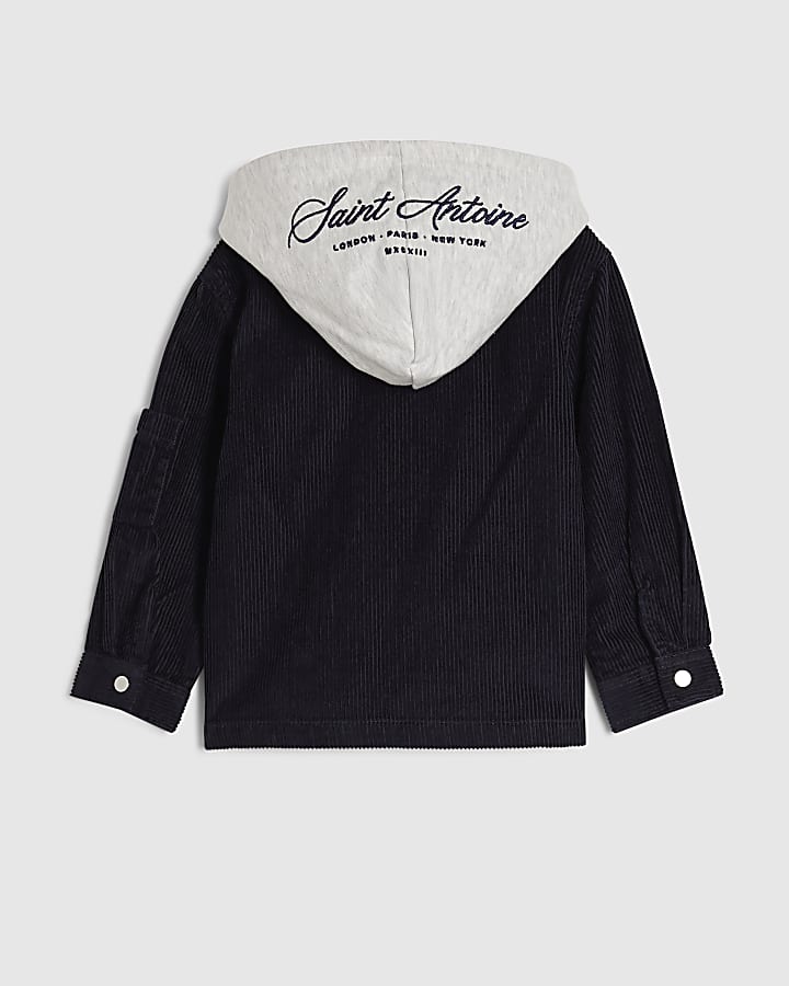 Mini Boys Navy Corduroy Hooded Overshirt