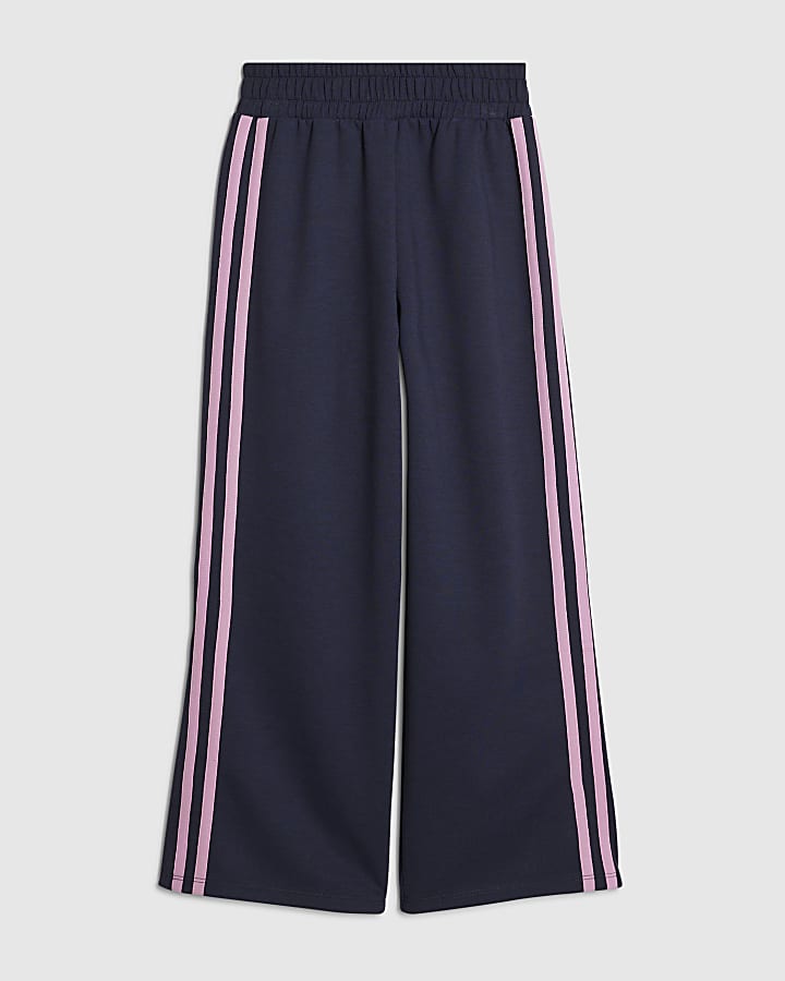 Girls Navy Side Stripe Joggers