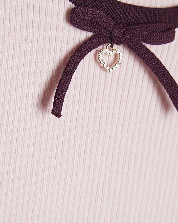 Girls Pink Cut Out Shoulder Bow Top