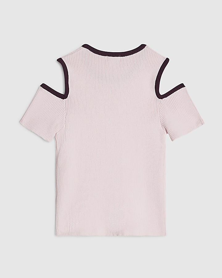 Girls Pink Cut Out Shoulder Bow Top