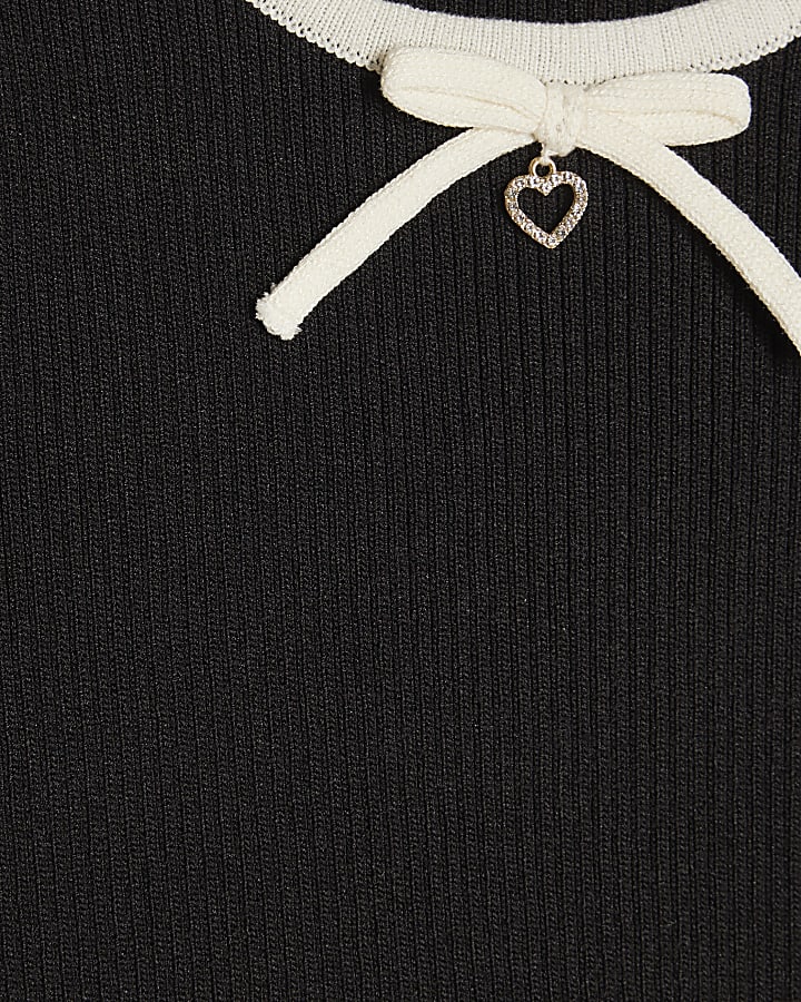 Girls Black Cut Out Shoulder Bow Top