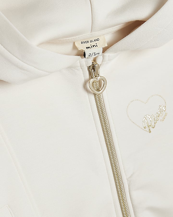 Mini Girls Cream Premium Zip Hoodie Set