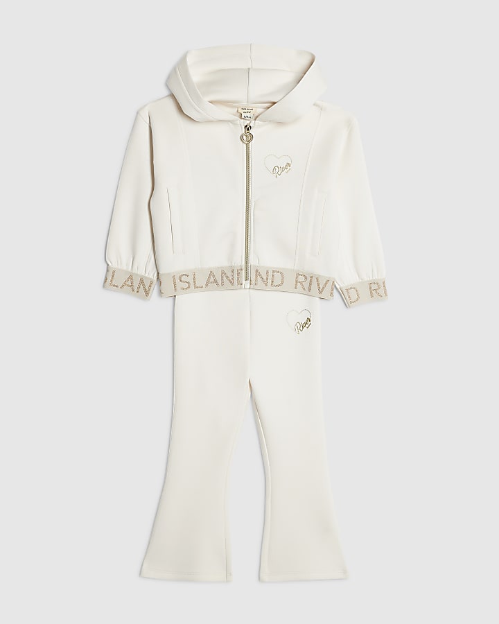 Mini Girls Cream Premium Zip Hoodie Set