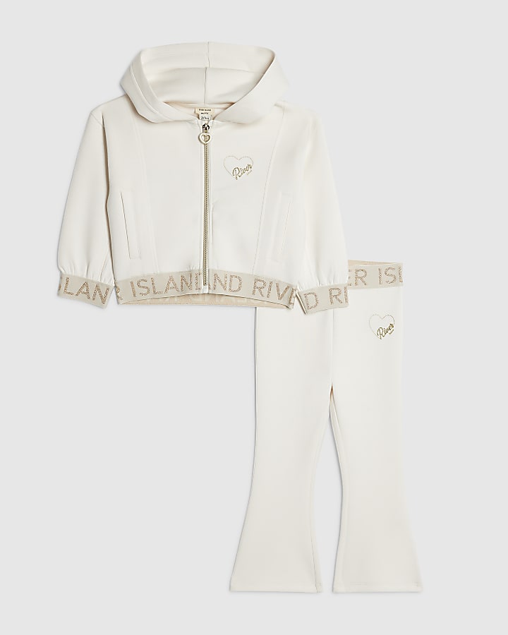 Mini Girls Cream Premium Zip Hoodie Set