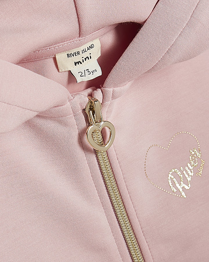 Mini Girls Pink Premium Zip Hoodie Set