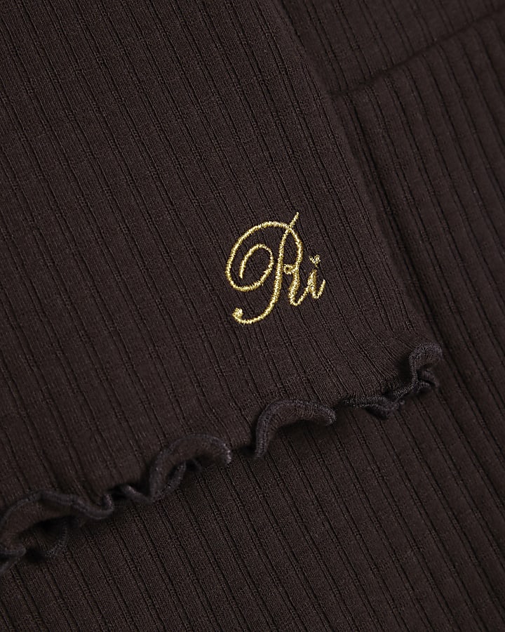 Mini Girls Brown Textured Skirt Set