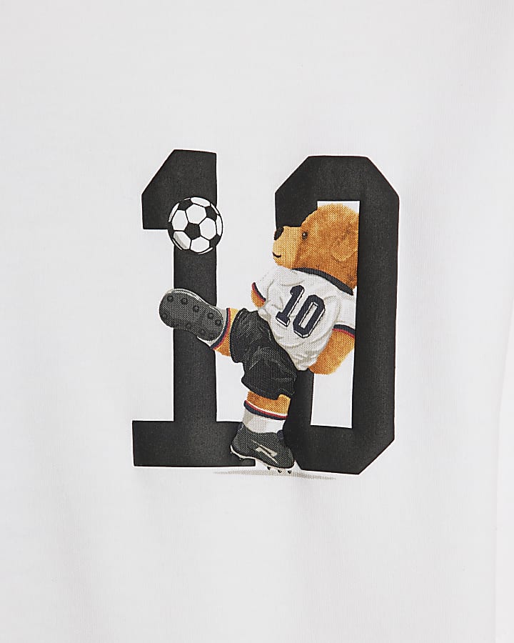 Boys White 10 Football Bear T-Shirt