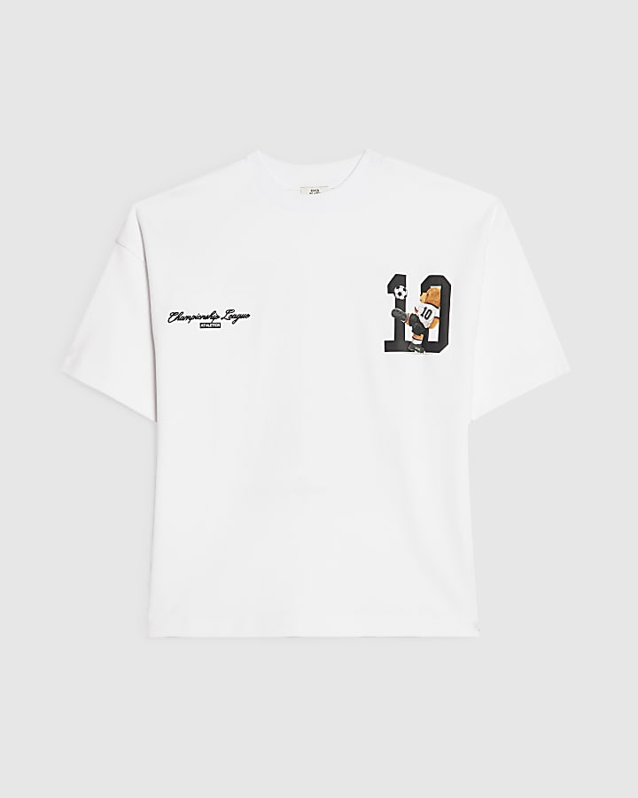 Boys White 10 Football Bear T-Shirt